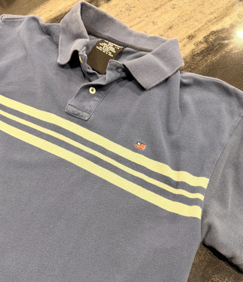 Vintage Polo Jeans Co Ralph Lauren Mens L Blue Yellow Stripe RL Flag Preppy Golf